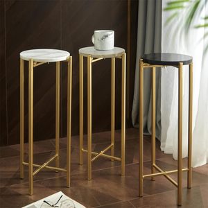 <b>White</b> Marble Collapsible <b>Side</b> Accent Drink <b>Table</b> with Gold Metal Legs for Home bar - Product Image 4