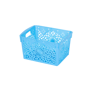 Small Decorative PP <b>Plastic</b> Storage <b>Basket</b> Stackable Floral Cutout Organizer Bin with Handles for Home Utility Office Bathroom - Product Image 2