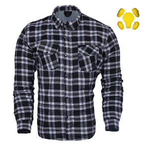 Camisa de Franela Protectora para Motocicleta a Cuadros Blancos y Negros Personalizada, Forro Completo de Aramida, Insertos de Armadura CE Extraíbles, Logotipo Personalizado - Product Image 1