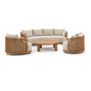Ensemble de canapés en teck massif avec table basse à lattes courbées pour hôtel, complexe hôtelier, patio et mobilier de salon de luxe - Product Image 2
