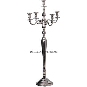 Support de Base en bois de qualité supérieure avec aluminium poli brillant argenté, candélabre à 5 bras, fournitures de pièce maîtresse de mariage - Product Image 5