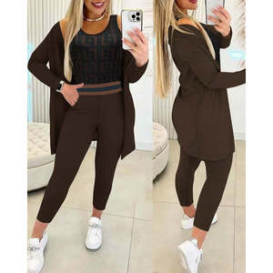 Ensemble trois pièces en crêpe à manches longues pour femme, 30416 - Café - Product Image 1