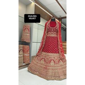 Meilleur concepteur spécial velours de mariée Lehenga Choli avec Dupatta indien prêt à l'emploi pour les fêtes - Product Image 2