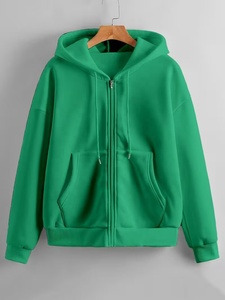 Sudadera con Capucha Verde Unisex de Talla Grande Personalizada, Cierre de Cremallera, Corte Regular, Color Sólido, Informal, de Algodón Tejido, para Otoño - Product Image 1