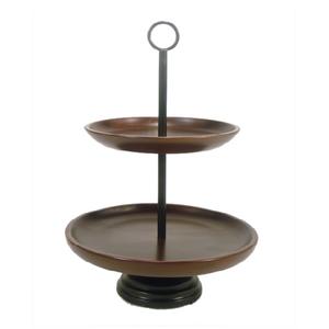 Support à gâteau de mariage en bois et métal présentoir de fête doré Dessert alimentaire ensemble de supports à gâteau à 2 niveaux pour gâteaux de mariage - Product Image 1