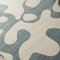 Tapis moderne en laine fait main, design abstrait irrégulier, bleu et beige, pour la maison, pique-nique, décoration indienne