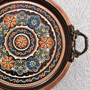 ถาดเสิร์ฟทองแดงทำมือทรงกลมทาสีด้วยมือมาใหม่ล่าสุดถาดสำหรับตกแต่งบ้านกำหนดขนาดได้เอง - Product Image 5