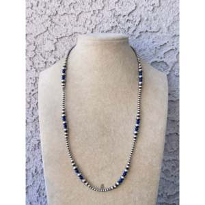 Collar de Perlas de Agua Dulce con Diseño Navajo, Lapislázuli y Plata de Ley, con Colgante en Forma de Número, Cadena de Perlas, Collar Moderno para Regalo - Product Image 1