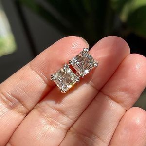 Pendientes de Diamantes Cultivados en Laboratorio con Corte Asscher Brillante, Oro Sólido de 14K, Joyería Personalizada para Ella, Regalo de Aniversario de Bodas, Uso Diario Sencillo - Product Image 2