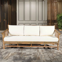 Canapé en rotin naturel de style traditionnel avec coussins en peau réglables, meubles de salon pour la maison ou le bureau
