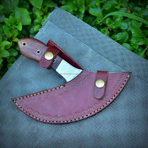 มีดดามัสกัสแบบดั้งเดิมเต็ม Tang เครื่องตัดพิซซ่าอเนกประสงค์ขวานเนื้อสับยูทิลิตี้เครื่องตัดพิซซ่ามีดขวานหนัง Sheath - Product Image 6