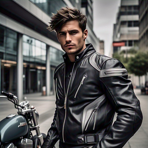 Chaquetas de cuero genuino para motocicleta para hombre, chaqueta de cuero para motocicleta de varios paneles personalizada, chaqueta de Material de cuero de alta calidad para hombre - Product Image 5
