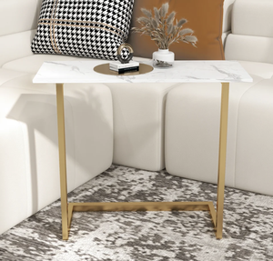 ใหม่โต๊ะข้างโต๊ะสำหรับตกแต่งทำด้วยมือสไตล์โมเดิร์นหรูหราด้านบนหินอ่อนมีกรอบไม้ทรงรีสำหรับใช้ในบ้านโรงแรม - Product Image 3