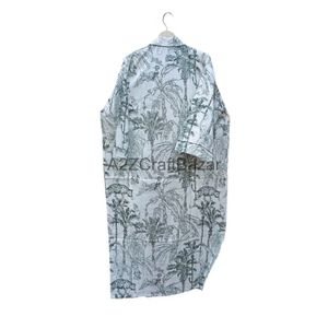 Bata de dormir de algodón blanco nuevo para mujer, Kimono largo transpirable para todas las estaciones con patrón Floral para polillas y regalo de días - Product Image 6