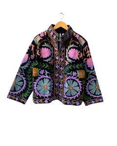 2026 Hot Selling 100% Cotton <b>Fleece</b> Suzani Hand Embroidered Waterproof Winter Woven Quilted Jacket Women's Clothing Factory - Product Image 1