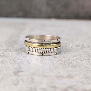 Anneau de méditation Spinner Band Bague de pouce pour femme en argent sterling 925 Fidget Bijoux faits à la main Anxiété de Noël Bague Spinner pour homme - Product Image 4