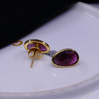 À la mode 925 Sterling Silver Or Plaqué Bijoux Tourmaline Gemme Femmes Porter Stud Boucle D'oreille Ensemble