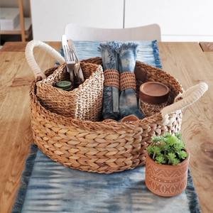 Cesta redonda de jacinto de agua con asa, cesta de almacenamiento hecha a mano, venta al por mayor, ecológica, hecha en Vietnam - Product Image 4