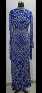 Vestido de noche de lentejuelas con cuentas de lujo, vestido de baile largo de manga larga, elegante forma de cuerpo Aline para fiestas, eventos de cóctel Natural - Product Image 5