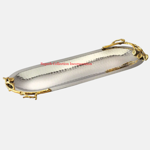 Luxury Design Metal Food Serving Tray With Gold Accent Handle Home Table Top Food Server Ware Tray Dessert <b>Display</b> <b>For</b> Kitchen - Product Image 4