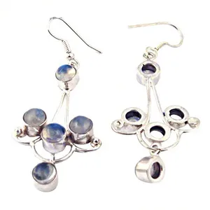 Boucles d'oreilles pendantes géométriques en argent 925 plaqué or pour femme, style bohème, sertissage clos, pour mariage - Product Image 2