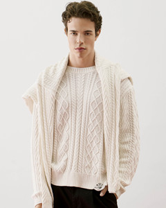 Suéter de Hombre para Invierno, Sólido, Transpirable, Casual, de Manga Larga, Tejido de Cable, 100% Algodón, con Bordado Técnico, Corte Regular, Estilo Informal - Product Image 1