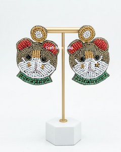 Boucles d'oreilles pendantes pour femmes, faites à la main, en perles de rocaille, motif arbre de Noël et étoile, bijoux fantaisie, collection Noël 2025 - Product Image 2