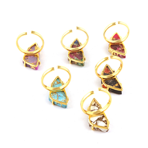 Forme fantaisie mohave violet avec bague en pierre précieuse turquoise cuivre bleu laiton plaqué or 18 carats bijoux pour femmes en gros bague réglable - Product Image 5