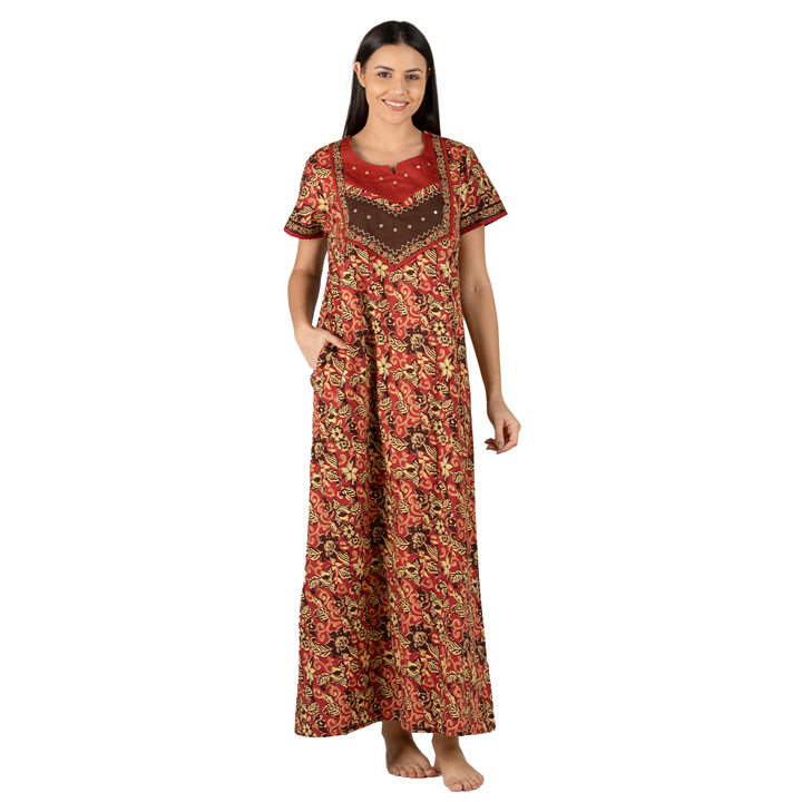 knee length dresses for ladies Black Maxi Night Dress with Full-Sleeve Robe – Chelvet main image 0