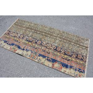 Alfombra de lana turca Vintage, clásica, beige, azul, 2,9x5,8 pies, tejido plano, Patchwork, respetuoso con el medio ambiente, decoraciones para comedor - Product Image 2
