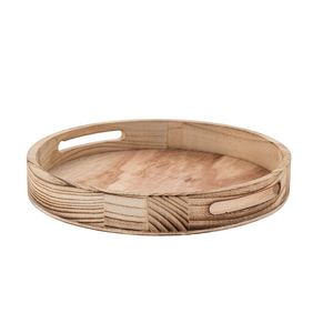 Bandeja redonda de madera de bambú para servir con asa para mesa de té y café Plato decorativo de almacenamiento de alimentos - Product Image 3