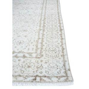 Tapis en laine noué à la main vintage ivoire, motif médaillon abstrait rectangulaire pour salon et couloir, Pae-345, techniques artisanales - Product Image 4