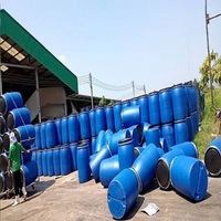 Fût en plastique HDPE carré recyclable de qualité alimentaire, 30L-200L, avec cerclage en fer, couvercle épais bleu/noir hermétique