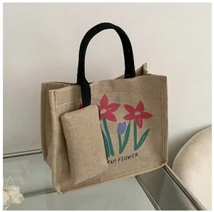 Bolsa de compras reutilizable ecológica Yute Impresión única Mango de agarre duro de diseño múltiple para llevar fiambrera - Product Image 6