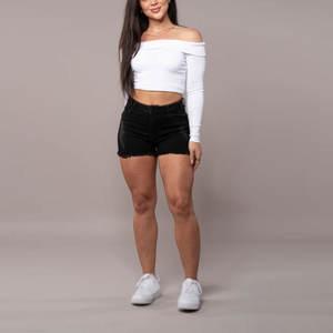 Shorts en jean délavé respirant taille haute coupe droite pour femme, design asymétrique, prix bas - Product Image 3