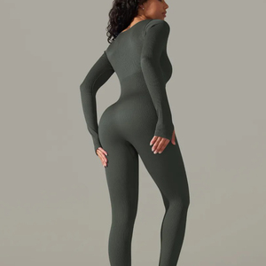 Mono Deportivo de Manga Larga para Mujer, Transpirable, para Gimnasio, Fitness, Yoga, Control de Abdomen, Color Sólido - Product Image 3
