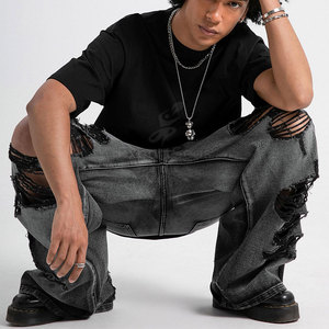 Jeans de pierna ancha personalizados de tiro alto con ajuste relajado Jeans de pierna ancha de tela suave con diseño moderno - Product Image 2