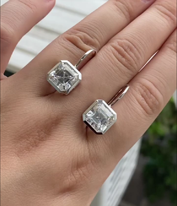 Asscher Cut Lab Grown <b>Diamond</b> <b>Earring</b> <b>Dangle</b> <b>Earring</b> 14K White Gold Bezel Set Ear Wire Bridle <b>Earring</b> for Woman Gift for Her - Product Image 1