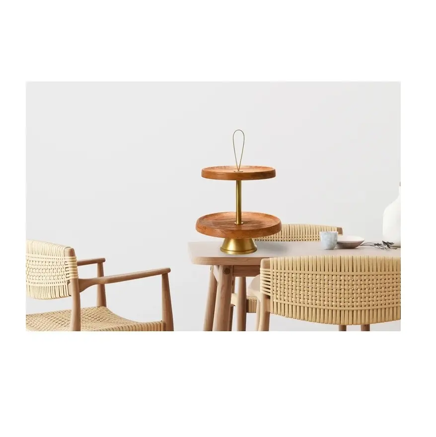 Qualità Premium miglior design a due livelli di legno torta stand in legno di acacia forma rotonda in legno torta stand a due livelli stile indiano