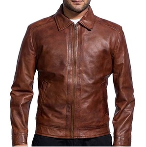 Chaquetas de Cuero de Color Marrón de Diseño Personalizado OEM con MOQ Bajo, Chaqueta de Cuero de Color Sólido para Hombre, Ropa de Calle, Chaquetas de Cuero para Hombre - Product Image 1