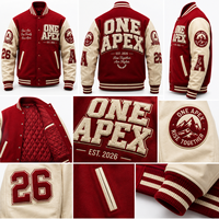 Blouson de baseball personnalisé rouge à capuche et col en V, en laine chenille premium, avec patch brodé, style urbain, OEM ODM