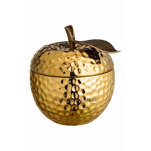 Pot à bougie de luxe Apple Designer en aluminium moulé de haute qualité, plaqué or, texture martelée, avec couvercle supérieur, d'Inde - Product Image 1