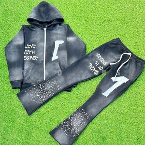 Custom Logo Printed Breathable Hooded Stylish Winter Streetwear Solid Men Tracksuit Premium <b>Distress</b> - Product Image 1