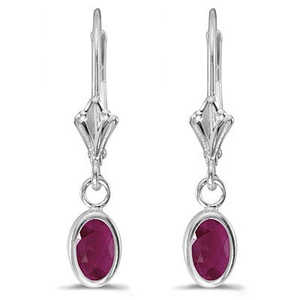 14K White <b>Gold</b> Oval Ruby Lever-<b>back</b> Drop <b>Earrings</b> 1.20ct Fashionable Style - Product Image 2