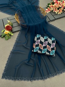 Ấn Độ nặng mịn georgette Saree với tay khối in dịp đặc biệt sử dụng Ấn Độ nhà sản xuất Ấn Độ Pakistan quần áo - Product Image 3
