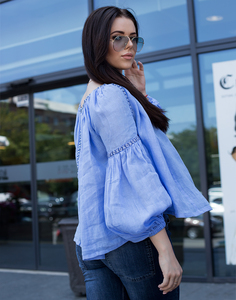 Blusa corta ucraniana de Color azul, ropa para damas, túnica bordada, Top Ucrania, Mini blusa Bohemia, blusa de talla grande para mujer - Product Image 2