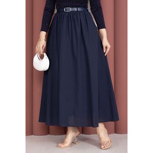 Navy Blue Sporty Summer Chiffon <b>Skirt</b> Belt Pockets Breathable Pleat Straight Pencil Styles for Office Ladies Slit Decoration - Product Image 2