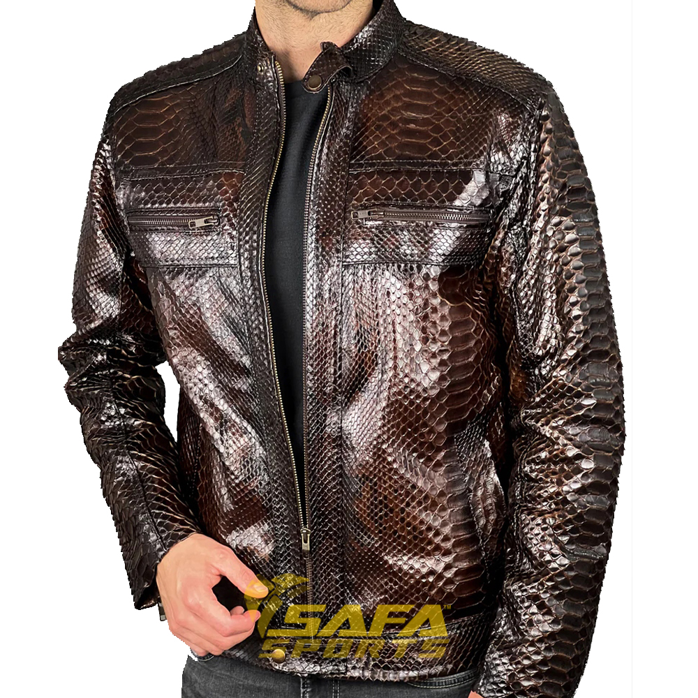 Genuine Sheepskin Leather Jacket - Snakeskin Embossed Luxury