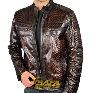 Chaqueta de piel de oveja genuina Piel de serpiente en relieve Textura de piel de serpiente Chaqueta de moda de cuero de lujo Listo para enviar - Product Image 4