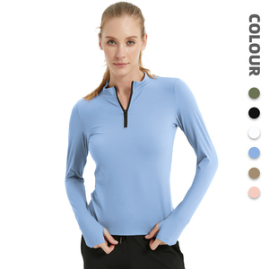 T-shirt de yoga léger pour femme à col montant et demi-zip, idéal pour les activités sportives en extérieur, la course et la gym - Product Image 3